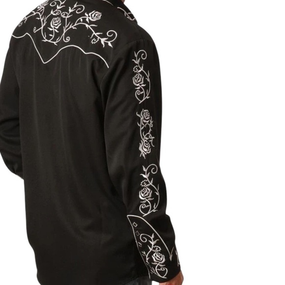 Scully Mens Western Snap Front Black White Embroidered Floral XL - Picture 2 of 11